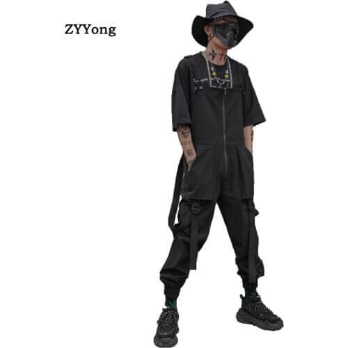 Fashion Men Jumpsuit Joggers Casual Overalls Black Trousers Adjustable Straps Suspenders Pants Street Rompers Men 2020