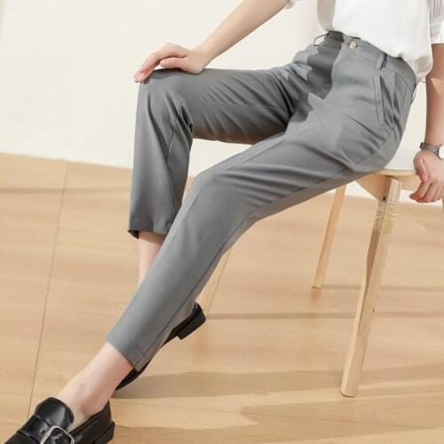 Ankle Length Pants For Women New Solid Casual Thin Suit Pant 2021 Summer Autumn Cotton and Linen Loose Straight Trousers Female