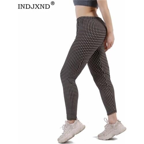INDJXND Women Leggings Grid Print Exercise Fitness High Elasticity Plaid Push Up Legging Female Sexy Trousers Plus Size Pants