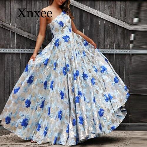 Elegant Casual Boho Maxi Woman Dress Floral Printed One Shoulder Vintage Beach Dresses Dress to the Floor Loose Party Vestido