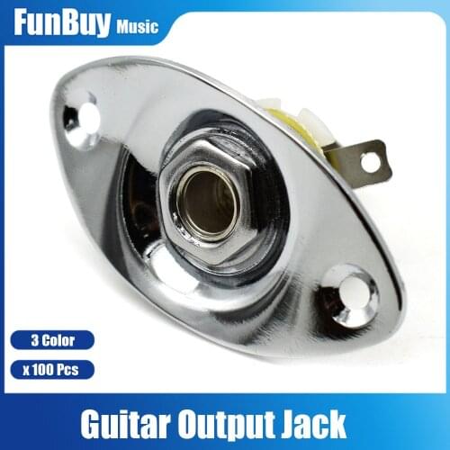 100pcs Oval Style Electric Guitar Bass Jack Socket 1/4 " Output Input Jack Cover Plate with 2 Mounting Screws Black/Gold/Silver