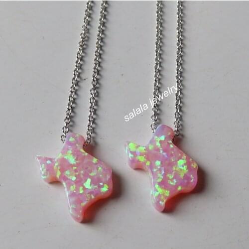 20pc/lot 12mm 925 Sterling Silver TEXAS Island Opal Necklace Texas Opal Necklace Synthetic TEXAS Map Opal Necklace