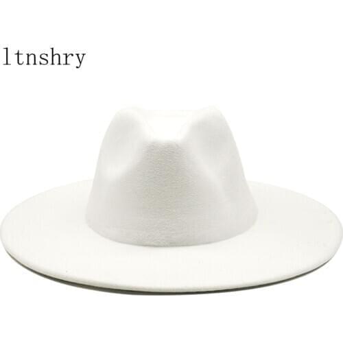 2021 Winter British Style wool solid Classic fedoras cap men women panama jazz hat 9CM Wide Brim Big white Fedoras gorra