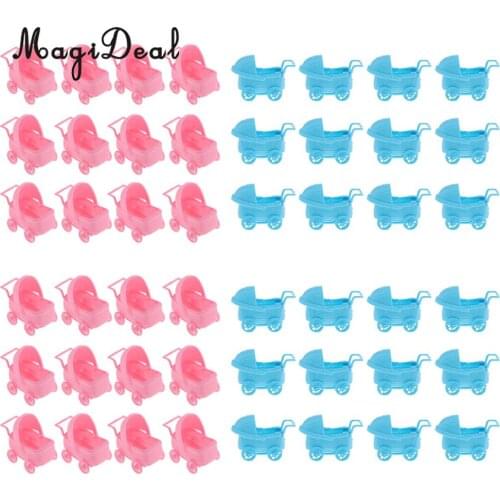 48 Pieces Plastic Baby Carriage Baby Shower Decoration Christening Party Favor Bag Filler Cake Decorations Pink+Blue