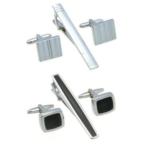 5sets/lot Copper Enamel Cufflinks Tie Clip Set Simple Business Silver Square Cuff Links&Tie Pin Bar Set Mens Jewelry