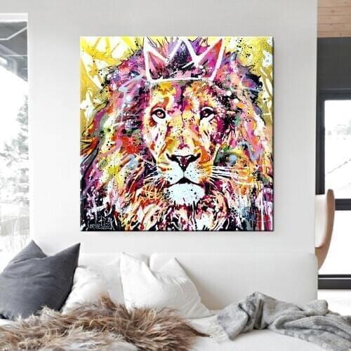 Abstract Graffiti Colorful Lion Poster Printing Wall Pictures for Living Room Home Decor Animals Graffiti Art Lion Canvas Prints