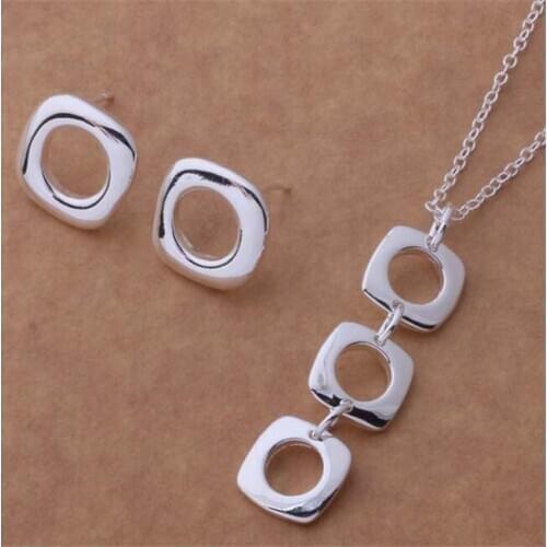AS037 Hot Sale Silver Plated Color Jewelry Sets For Women Wholesale High Quality Classic Earring 239 + Necklace 239