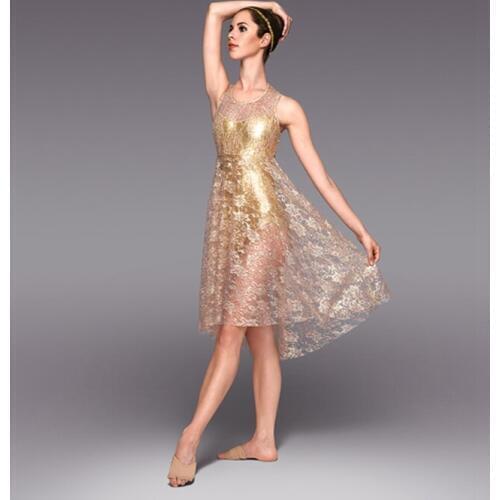 Girls Ballet Dancing Performance Dress Children Dance Suit Adults Modern Ballet Dance Skirt Performance Golden Dress D-0439