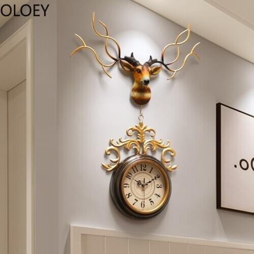 Large American Wall Clock Metal 3d Deer Luxury Wall Clock Mechanism Living Room Creative Silent Clocks Retro Cartoon Watch 2020