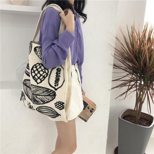 Hot Selling Women Canvas Shoulder Bag Leaf Printing Large Capacity Shopping Bag Lady Eco Pure Cotton Handbag Junior Miss Tote