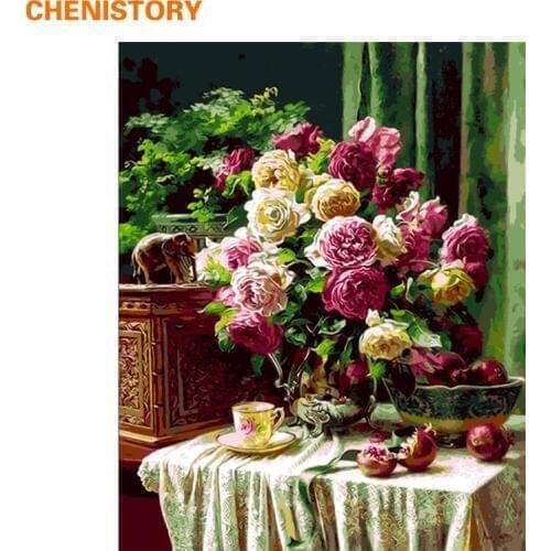 CHENISTORY Frameless Flowers DIY Painting By Numbers Kits Acrylic Paint Wall Art Picture 40x50cm Calligraphy Painting Home Decor