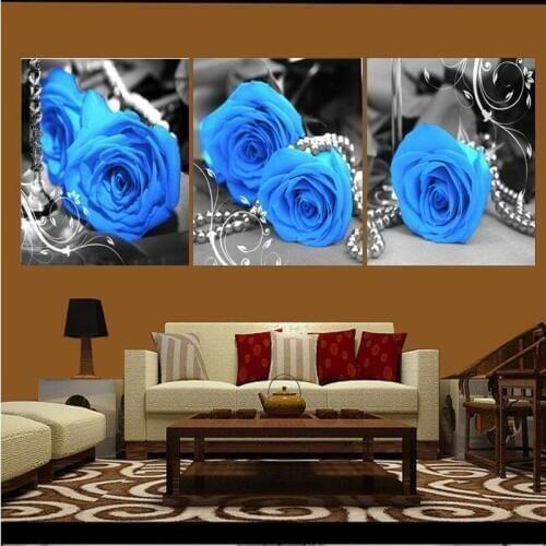 Modern Printed Canvas Painting Picture Blue Rose Pattern Canvas Painting Wall Art Home Decor For Living Room Wall Pictures