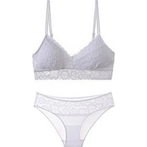 New French Bralette Lace Sexy Underwear with No Trace and No Rims Triangle Cup Bra Set Thin