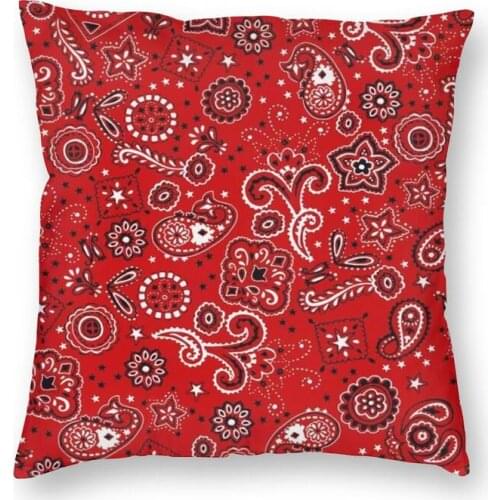 Red Bandana Paisley Cushion Cover 40x40cm Home Decorative Printing Boho Bohemian Floral Texture Throw Pillow For Living Room