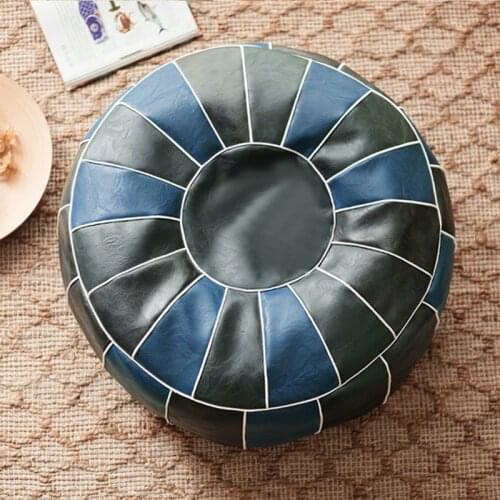 Moroccan Round PU Artificial Leather Seat Cover Unfilled Embroidered Pouf Cushion Living Room Decor Futon Footstool Covers