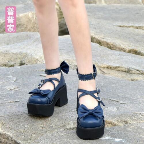 Princess sweet lolita shoes Summer and spring high-heeled lace-tied thick-soled muffin Lolita custom shoes women pu8018