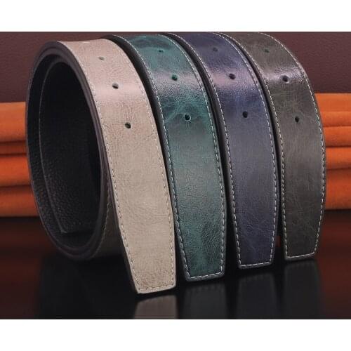 Only belts men green without buckle belts luxury brand genuine leather Pin Buckle gray waist strap Cowskin Blue
