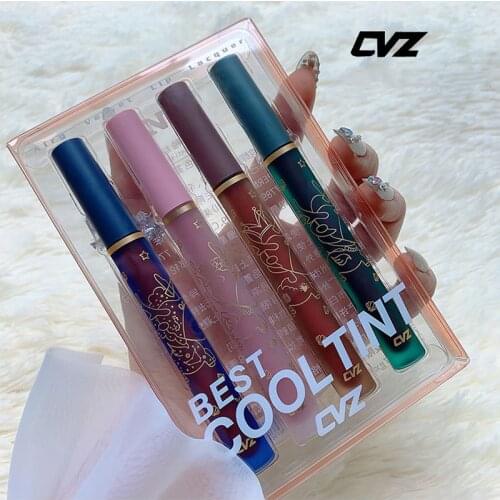 4pcs/set CVZ Air Lip Gloss Set Matte Silky Non Stick Cup Not Dry Longlasting Rose Red Plumper Lips Tint Kit Makeup for Girl Gift