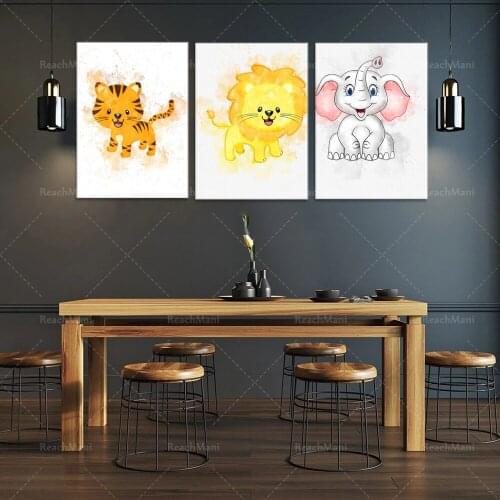 Set 6 types d'impressions d'animaux de jungle, lion aquarelle, animal de jungle aquarelle, animal de jungle d'art mural, animal