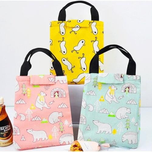 New Cute CartoonPink Bear Lunch Bag Kids Women Thermal Cooler Bag Insulated Waterproof Tote Carry Storage Picnic Bento Pouch