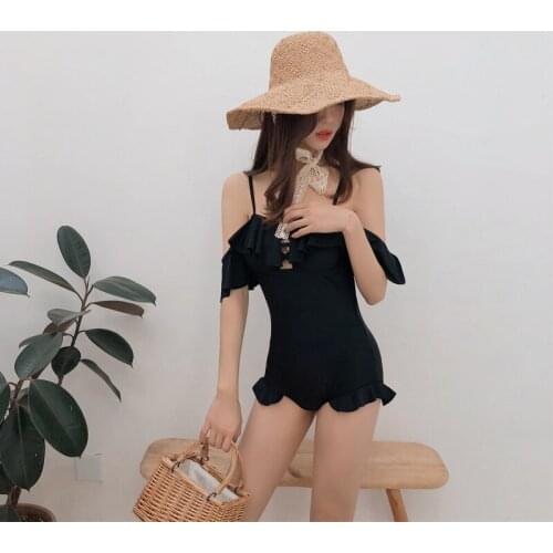 2021 New Korean Style One Piece Swimsuit Push Up Swimwear Women Bikini Ruffle Monokini Backless Swimsuit Bodysuit Bathing Suit