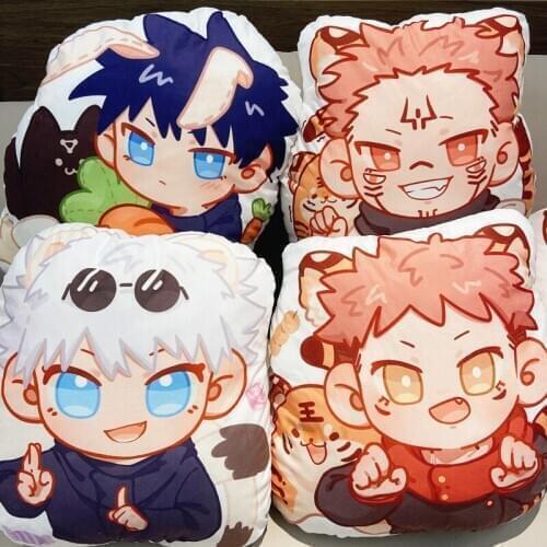 Anime Jujutsu Kaisen Itadori Yuji Gojo Fushiguro Megumi Satoru Plush Cute Doll Throw Pillow Two Sides Cartoon Cushion Gifts