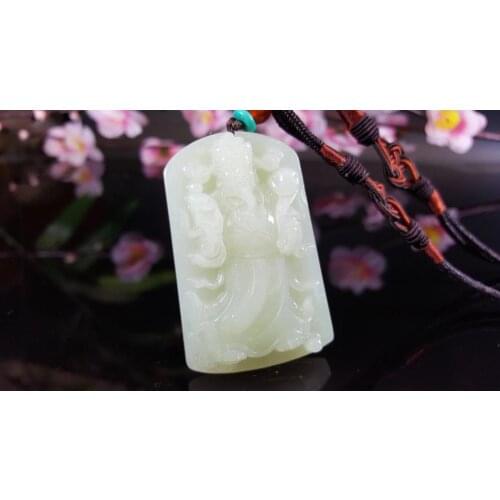Natural hetian white jade handcarved god of wealth pendant simple retro pendant temperament jewellery fashion for woman men