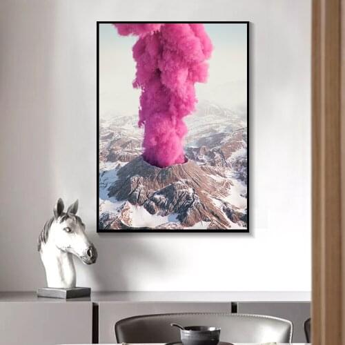 Pink Volcanic Eruption Creative Art Landscape Canvas Painting Posters And Prints Wall Pictures For Living Room Home Decoration