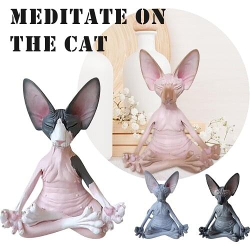 Sphynx Cat Meditate Meditating Thinking Statue Zen Yoga Relaxed Pose Buddha Meditation Collectible Figurine Sculpture Decoration