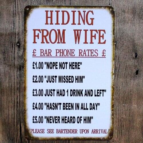 Hiding From Wife Family Rule Metal Tin Sign Vintage Plates For Wall Pub Home Art Retro Bar Decoration