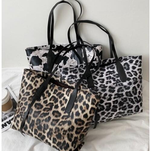 PU Leather Handbag For Women Retro Leopard Zabra Animal Print Tote Lady Large Capacity Shoulder Shopping Bags
