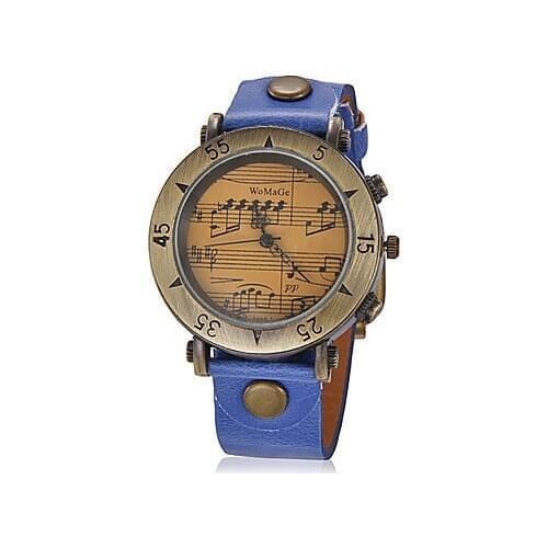Womage Brand Retro Style Unique Design Music Staff Men Womens Vintage Watch PU Leather Band Military Sports Quartz Gift Watches