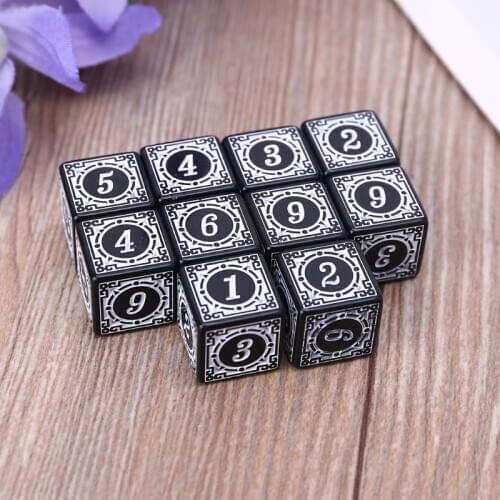 10Pcs D6 Polyhedral Dice Square Edged Numbers 6 Sided Dices Beads Table Board F1FD