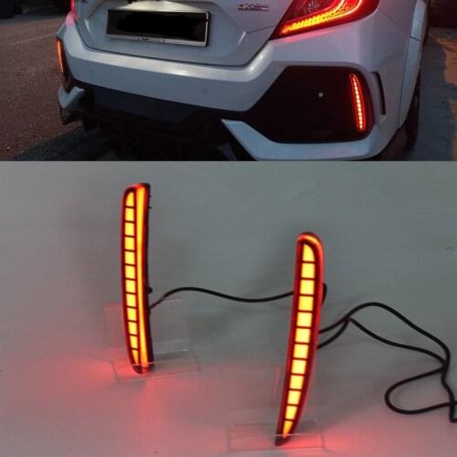 2PCS For Honda Civic Hatchback 2016 2017 2018 Multi-function LED Rear Bumper Light Rear Fog Lamp Auto Bulb Brake Light Reflector