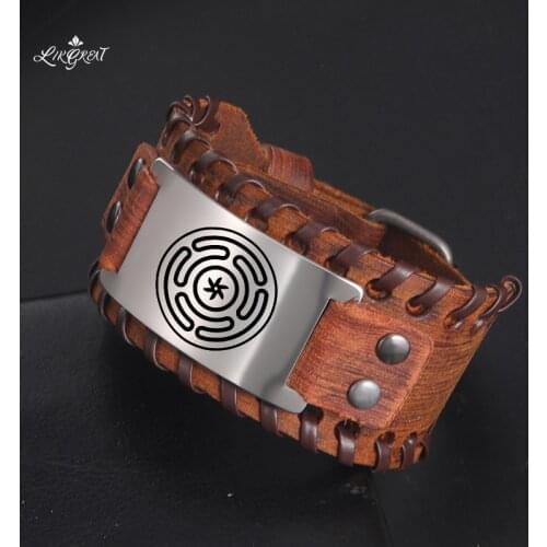 2021 Hecate Wheel Strophalos Mens Wide Leather Wrap Bracelets Kabbalah Amulet Viking Bangle Adjustable Punk Rock Wrist Jewelry