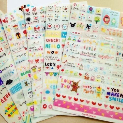 6 sheets/lot) Korean Stationery Kawaii Stickers Transparent Decorative Stickers for Diary Photo Album