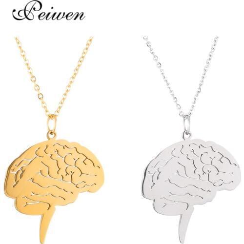 Unique Brain Shape Pendant Necklace Gold Silver Color Stainless Steel Charm Chain Medical Brain Jewelry For Nurse Doctor Gift