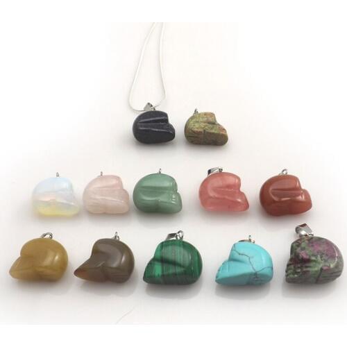Mixed Lot Natural Stone Skull Shape Pendant Silver Color Chain Necklaces For Promotion 12pcs/lot