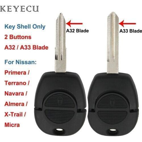 Keyecu Remote Car Key Shell Case 2 Buttons for Nissan Primera Micra Terrano Navara Almera X-Trail with Uncut A32 A33 Blade