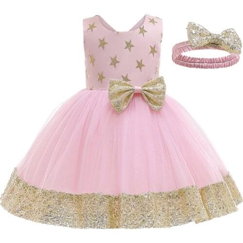 Citgeett Summer Toddler Kid Girl Princess Dress Star Sequin Bowknot Mesh Daily Birthday Gown Dress Headband Clothes