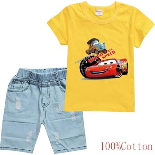 Disney Baby Boys tee Clothes 3d Printed Cars T Shirt Kids Clothes Set Summer Toddler Boy Girl Top+Pants Cotton Clothes