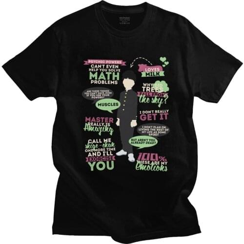 Funny Mob Psycho 100 T Shirts Men Short Sleeved Leisure Tee Tops Shigeo Kageyama Quotes Tshirt Fitted 100% Cotton T-Shirt Merch