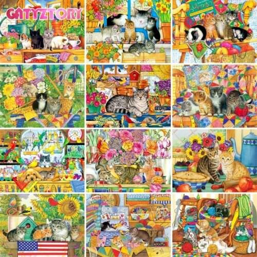 GATYZTORY Frame Cute kitten DIY Painting By Numbers Animals Kit Acrylic Canvas By Numbers Wall Art Home Decor For Living Room