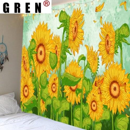 GREN Yellow Sunflower Poster Tapestry Wall Hanging Covering Rugs Background Cloth Beach Mat Blanket Art Bedroom room Home Decor