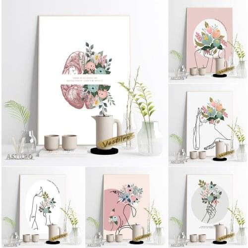 Line Drawing Abstract Art Prints Poster Watercolor Flowers Clipart Canvas Painting Mid Century Modern Girls Room Wall Art Decor