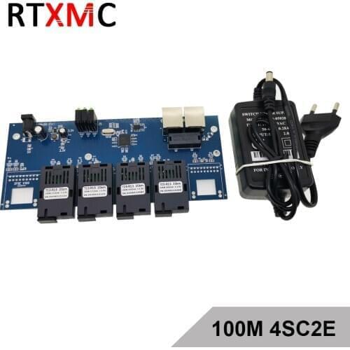 4SC2E Fast Ethernet 10/100M Ethernet Switch 6 Fiber Port SC 20KM 2 UTP RJ45 Fast Erhetnet Fiber Optical Switch with power supply