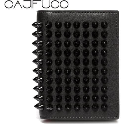 CAJIFUCO Fashion Card Holder Wallet Card Wallet Genuine Leather Mens Credit Card Holder Metal Coin Card Purse Women Porte Carte