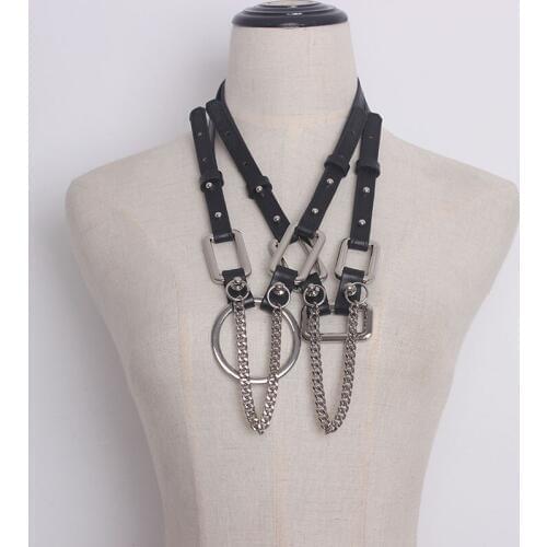 Cool Punk Gothic Men Women Unisex Leather Chain Choker Hiphop Link Metal Collar Necklace