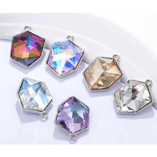 Ice Shape Alloy Pendant With Glass Rhinestones New Arrival AB Color Jewelry Making Accessories DIY Necklace Pendants