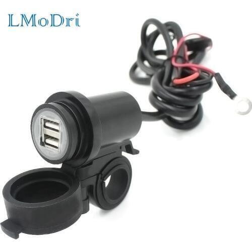 LMoDri Free shipping new universal 12V Dual USB Motorcycle Car Waterproof Power Socket Charger GPS Phone + Bracket